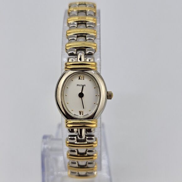 VTG Pulsar Women's Watch 19MM White Dial Two Tone Bracelet Band 7" New Battery - Picture 1 of 14